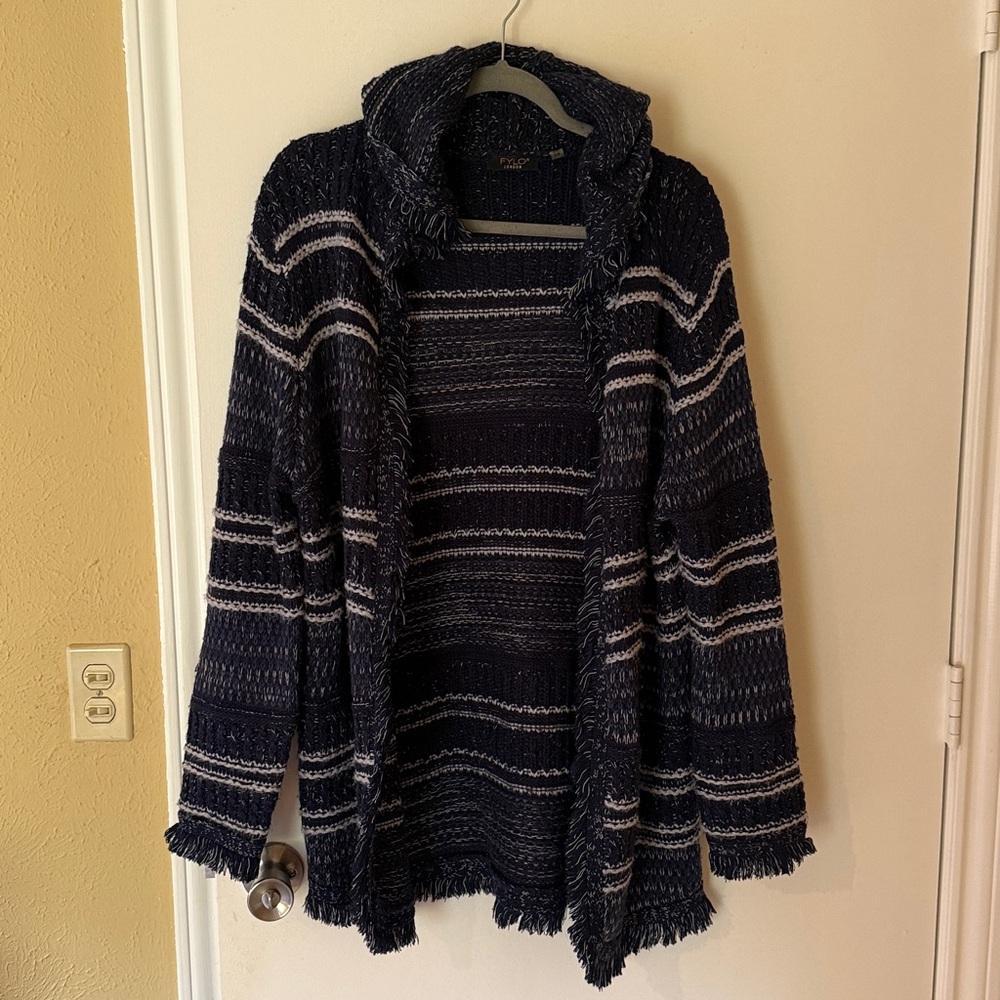 Navy Knit Hooded Sweater Cardigan